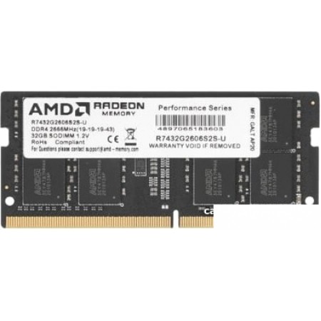 Оперативная память AMD Radeon R7 32GB DDR4 SODIMM PC4-21300 R7432G2606S2S-U, Radeon R7 32GB DDR4 SODIMM PC4-21300 R7432G2606S2S-U
Оперативная память AMD Radeon R7 32GB DDR4 SODIMM PC4-21300 R7432G2606S2S-U, Radeon R7 32GB DDR4 SODIMM PC4-21300 R7432G2606S2S-U